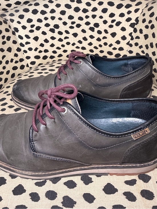 Men\'s Pikolinos Casual Leather Derby Shoes - Gray with Burgundy Laces